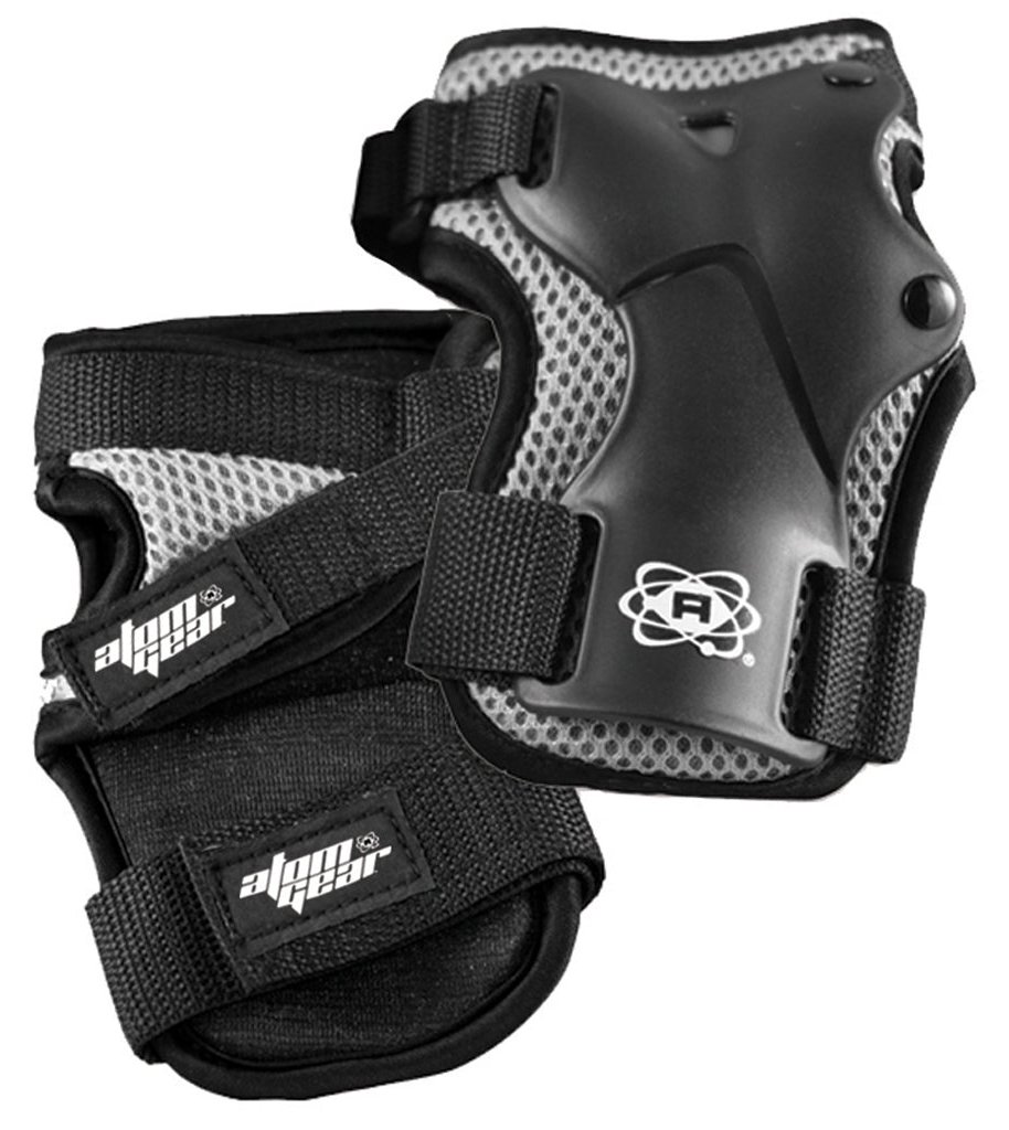 Atom Elite palm and wrist guards, black with gray mesh, one pair