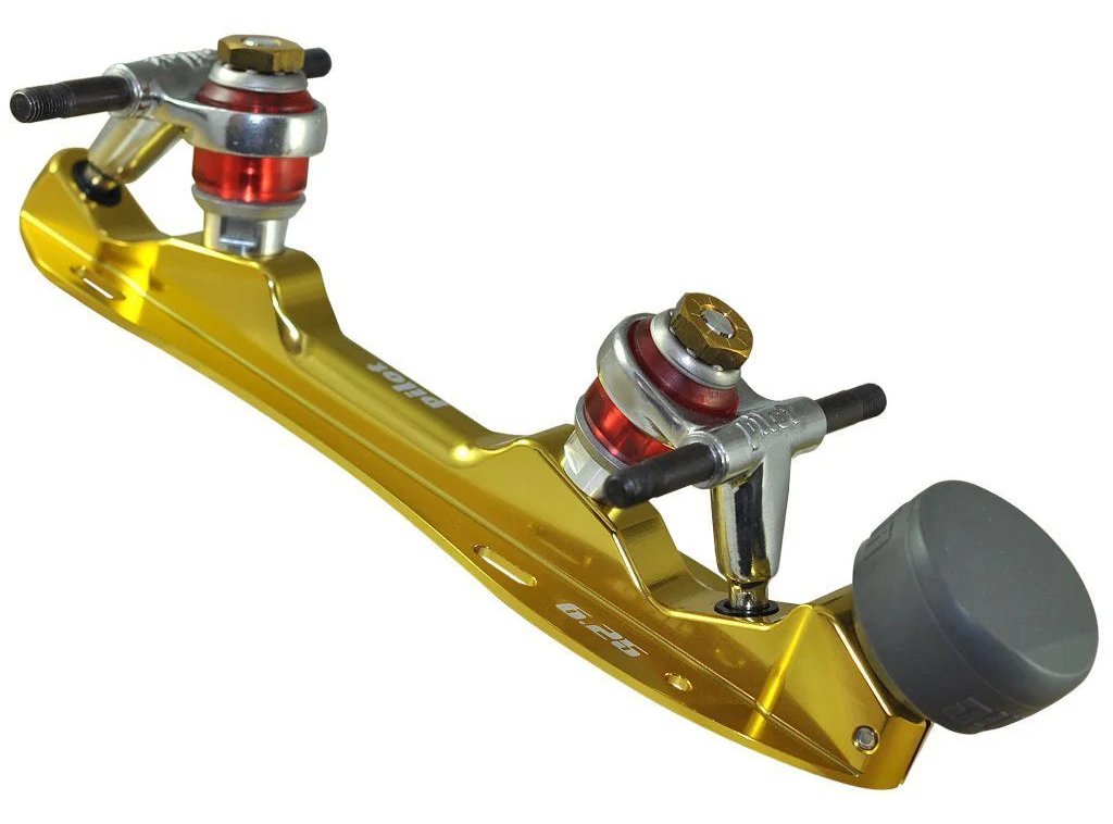 Atom Pilot Falcon quad roller skate plate, gold, with toe stop