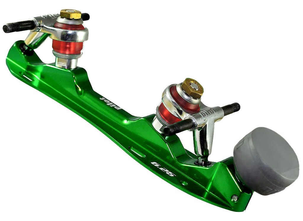 Atom Pilot Falcon quad roller skate plate, green, with toe stop