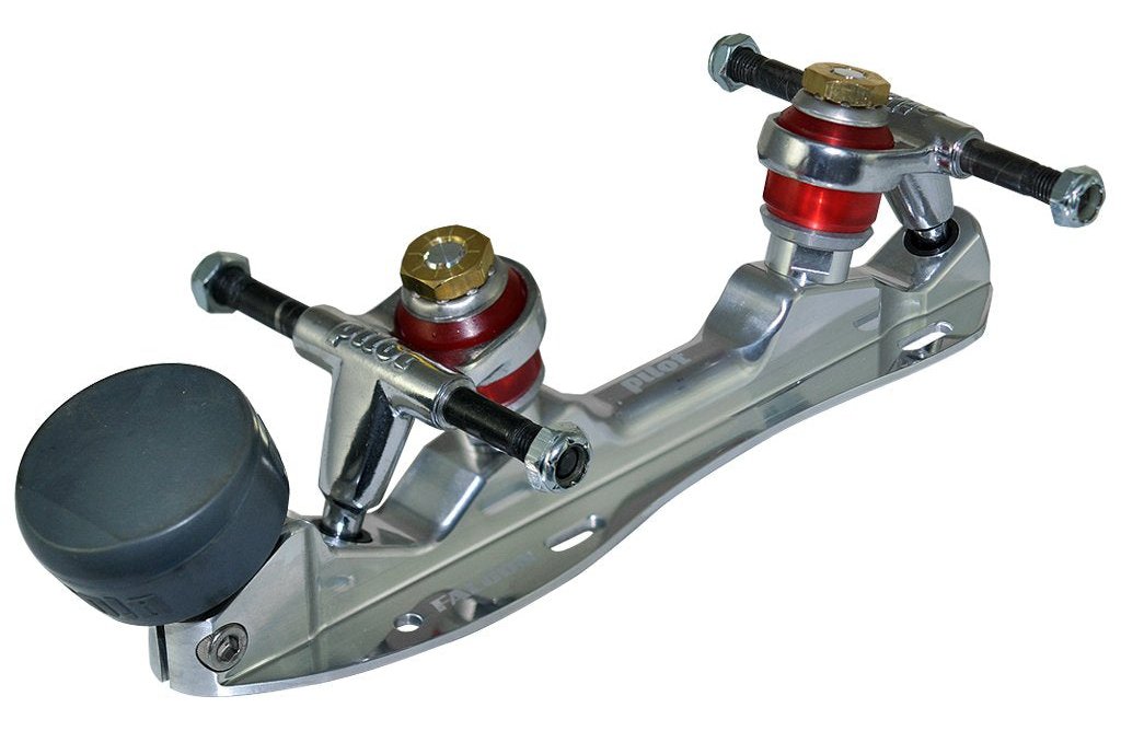 Atom Pilot Falcon quad roller skate plate, polished silver, with toe stop