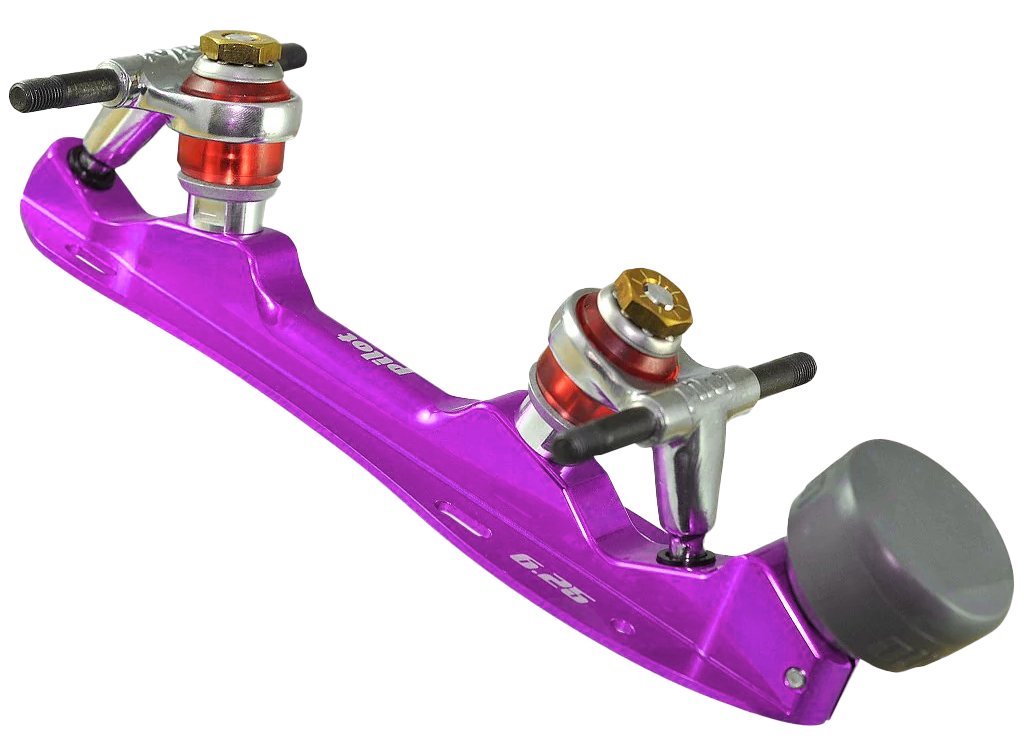 Atom Pilot Falcon quad roller skate plate, purple, with toe stop