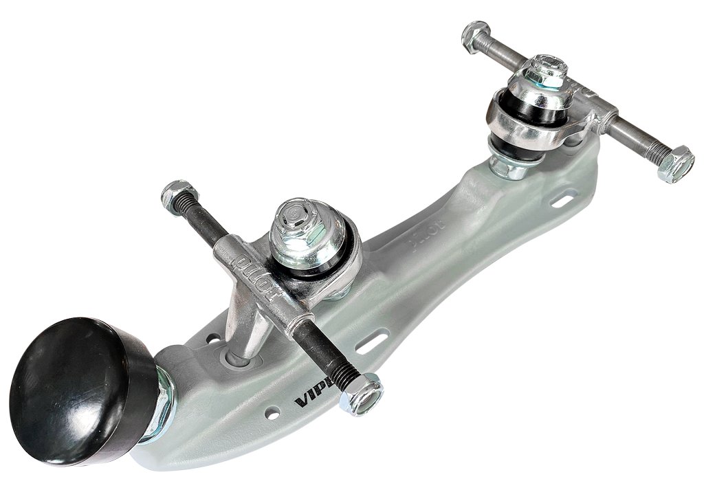 Atom Pilot Viper nylon quad roller skate plate, silver, with toe stop