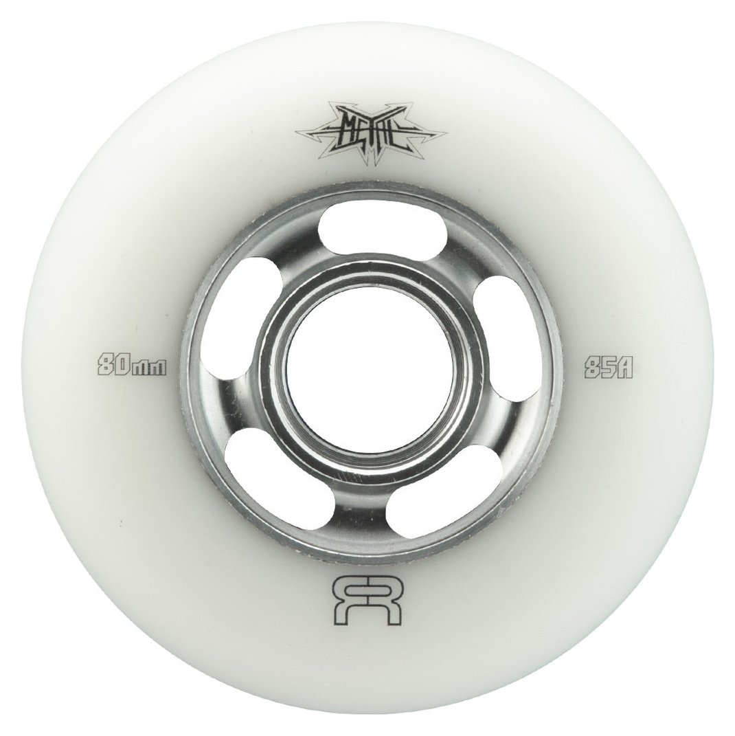 FR Skates Metal inline skate wheel with an aluminum core, natural