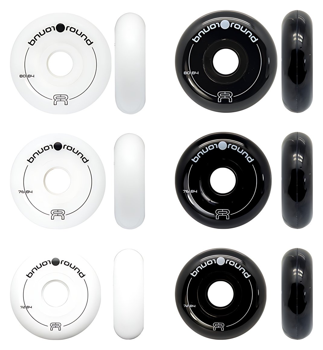 FR Skates Round inline skate wheels, white, 72mm, 76mm and 80mm