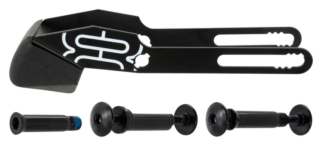 FR Skates X3R brake for X3R frames, black brake arm with the FR logo and rubber pad, with its three axles