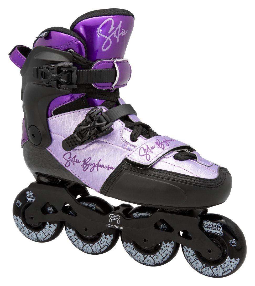 FR Skates Sofia freestyle slalom inline skate, purple and black, side view