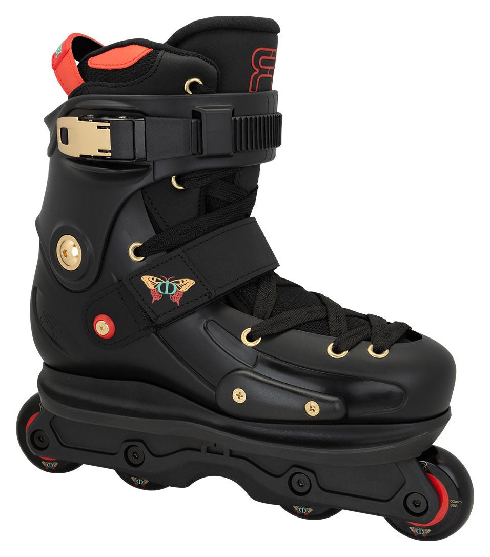 FR Skates UFR Street Diako Diaby aggressive inline skate, black with red and gold, side view
