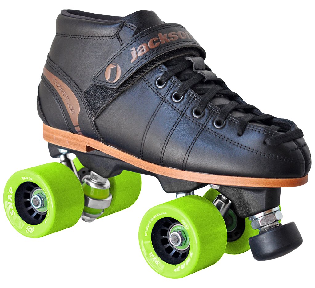 Jackson Competitor Indoor Roller Skate, Green Wheels, black boot, green Atom Snap wheels