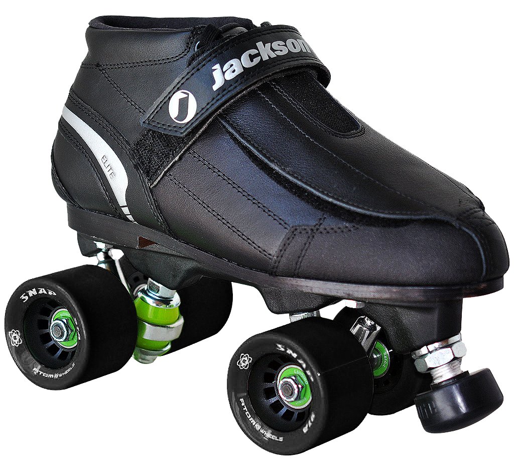 Jackson Elite Indoor Roller Skate, Black Wheels, black boot, black Atom Snap wheels