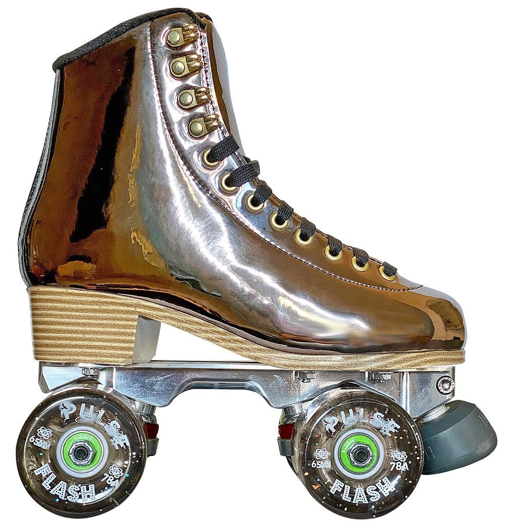 Jackson Evo roller skate, gunmetal boot, smoke Atom Pulse Flash wheels