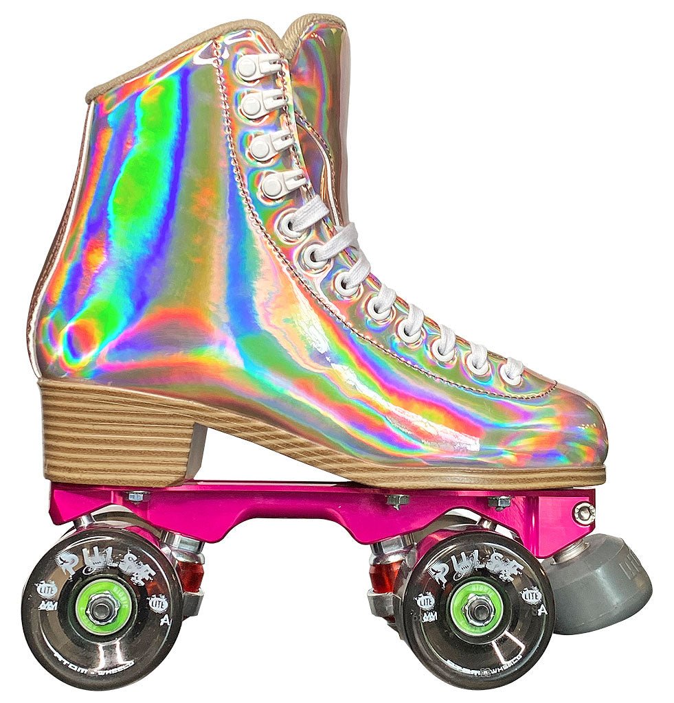Jackson Evo roller skate, honey gold boot, smoke Atom Pulse Lite wheels