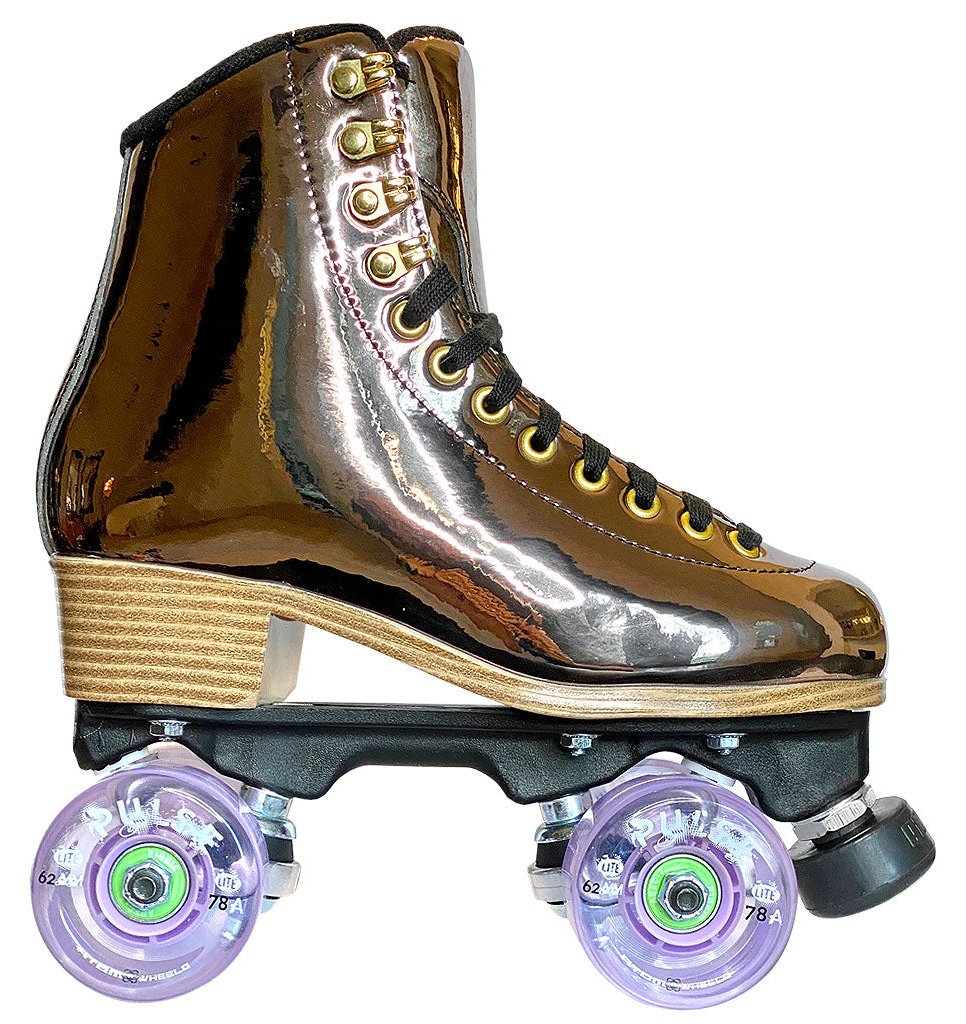 Jackson Evo roller skate, gunmetal boot, lilac Atom Pulse Lite wheels