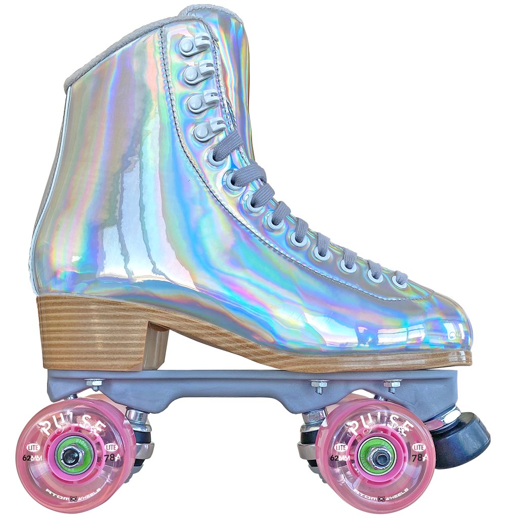 Jackson Evo roller skate, hologram boot, light pink Atom Pulse Lite wheels