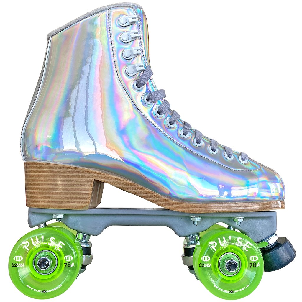 Jackson Evo roller skate, hologram boot, lime Atom Pulse Lite wheels