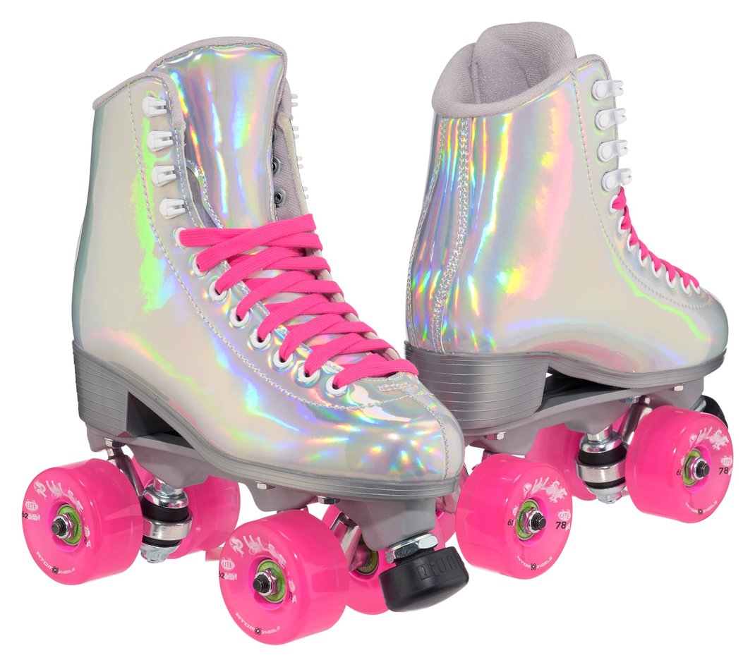 Jackson Evo roller skate, hologram boot, pink Atom Pulse Lite wheels