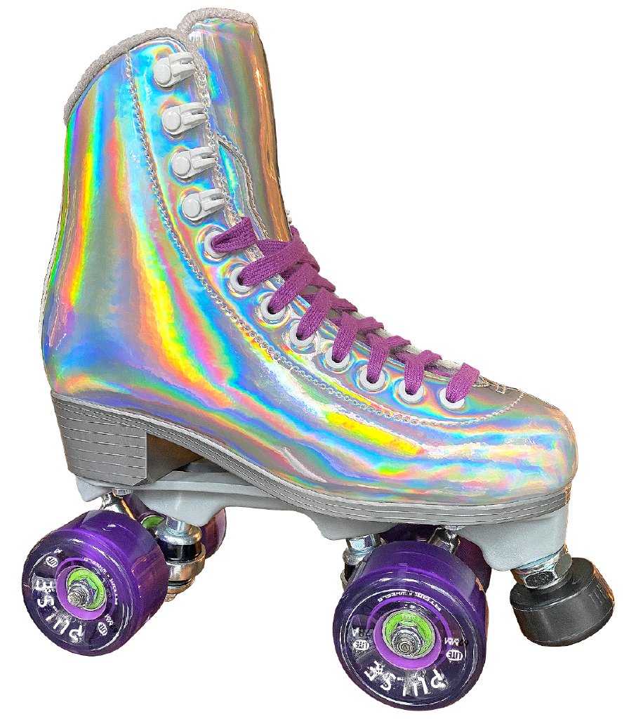 Jackson Evo roller skate, hologram boot, purple Atom Pulse Lite wheels