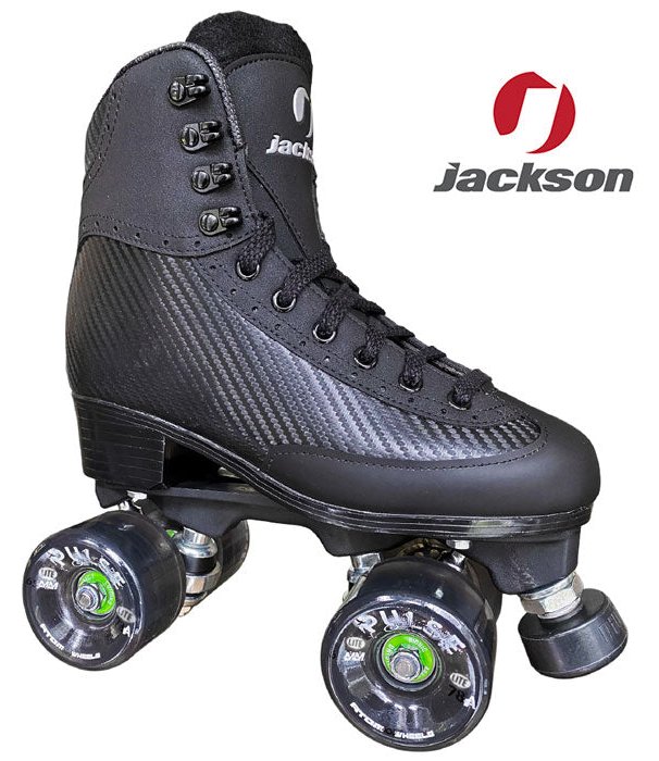 Jackson Vibe outdoor roller skate, black boot, black Atom Pulse Lite wheels