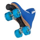 Jackson Vista roller skate, blue boot, plate and wheels from below