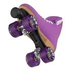 Jackson Vista roller skate, purple boot, plate and wheels from below