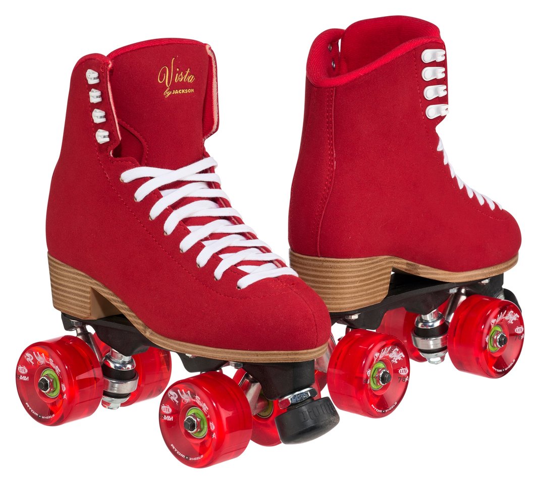 Jackson Vista roller skates, red boot, red Atom Pulse Lite wheels