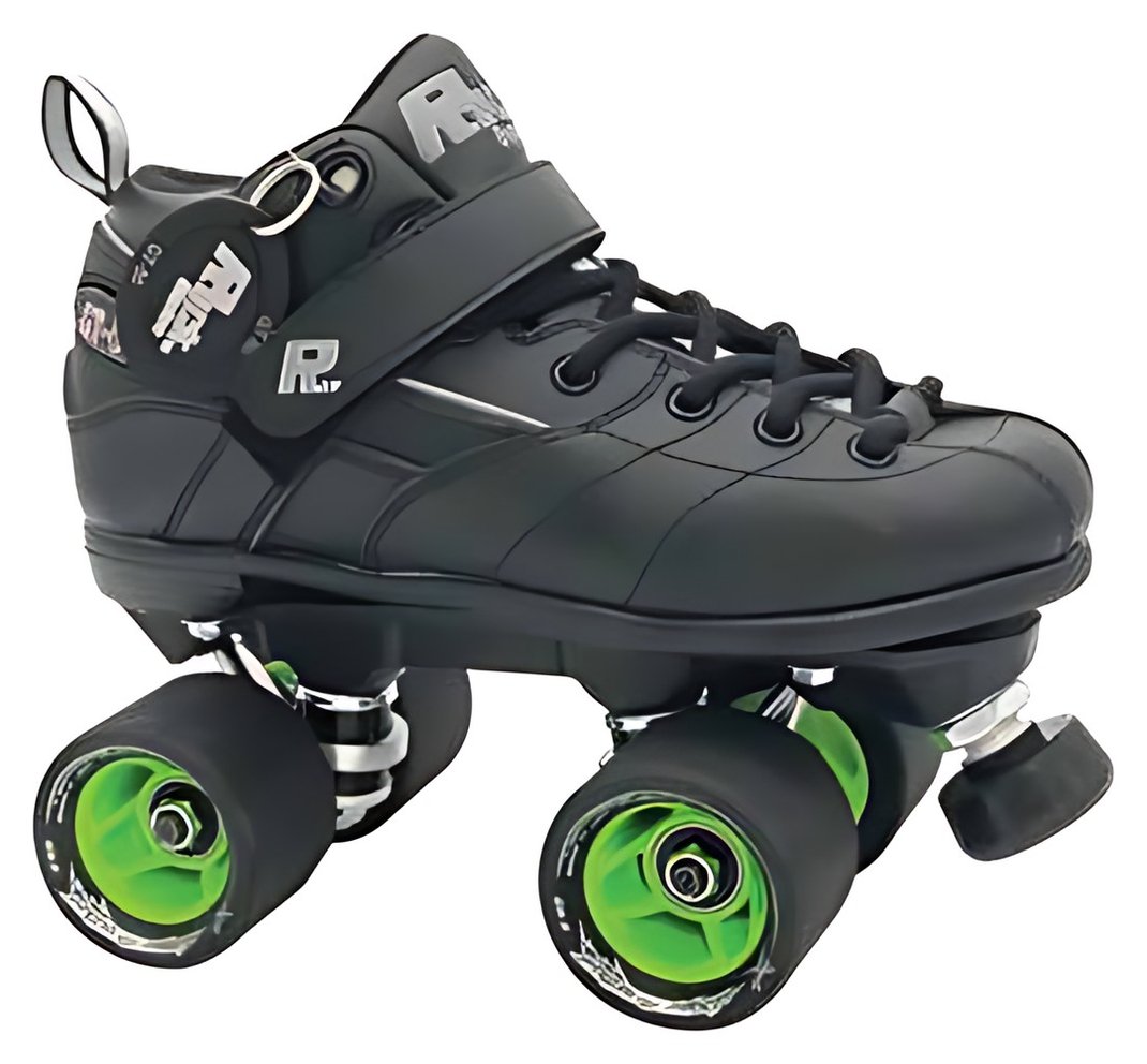 Sure-Grip Rock GT-50 Freaky Fast black roller skate with black and green Piper Freaky Fast wheels