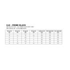 Seba CJ2 Prime size chart: EU, US, Mondo and UK sizes with insole, shell and liner lengths