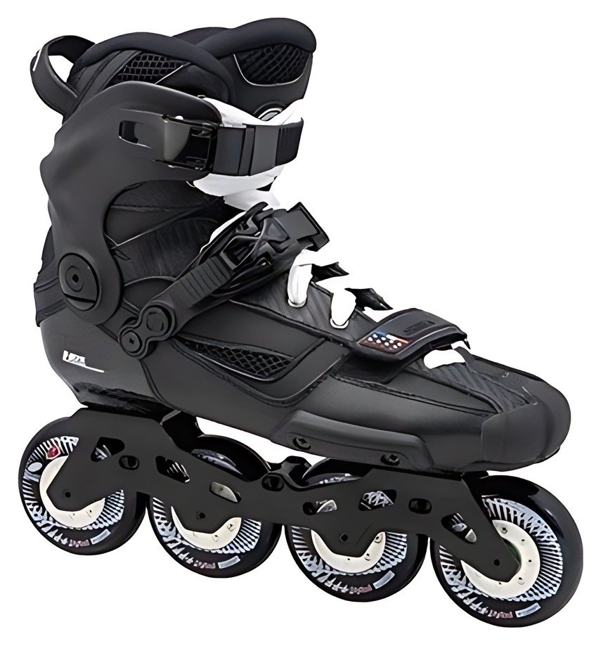 Seba High Light Carbon inline skate, black carbon boot, side view, 243mm frame with four 80mm wheels