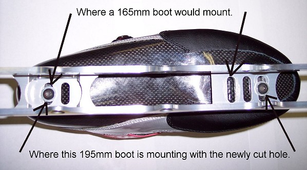 How to mount a 195mm boot on a Mogema Cross Trainer 12.8" 5x80 165mm frame.
